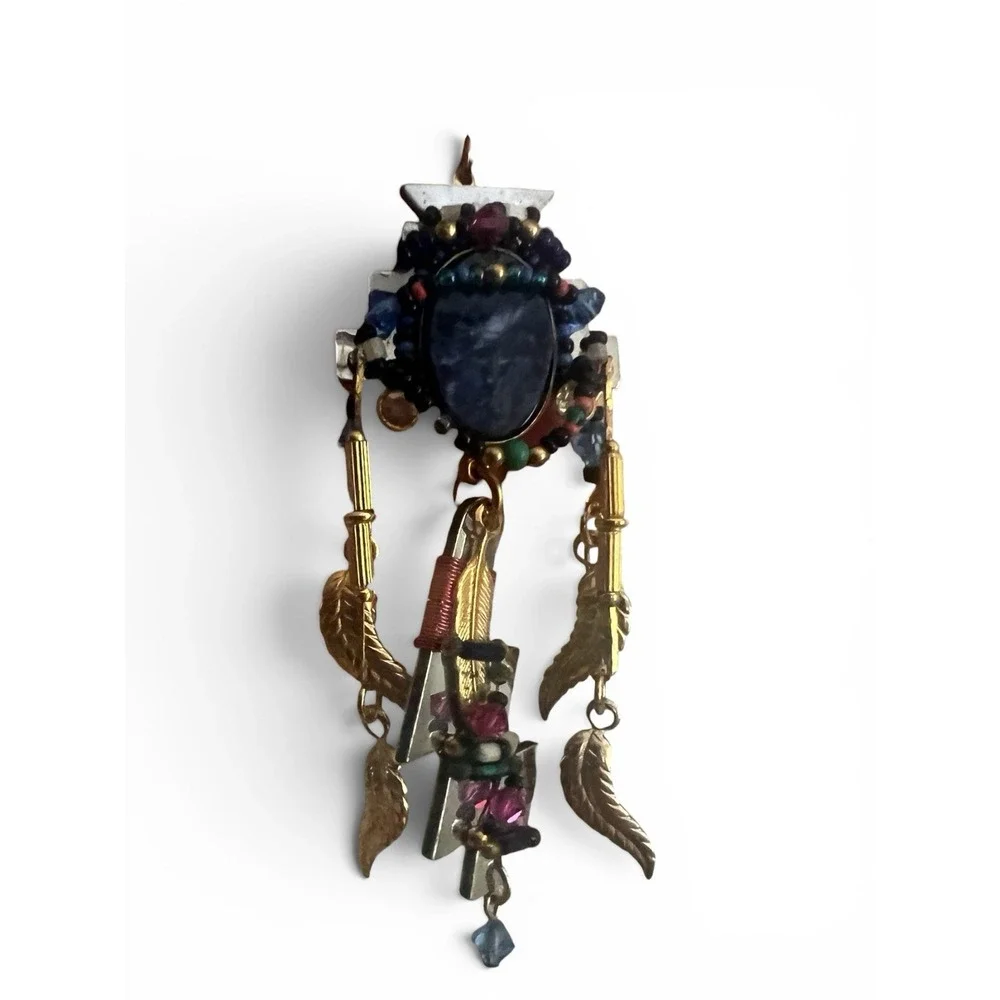 VINTAGE Artist LIZTECH Handmade Dreamcatcher  Pendant Blue Sodalite Feather 1994